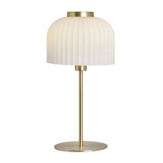 BHS Binita Glass Ribbed Table Lamp - Opal & Brass