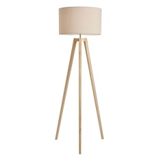 BHS Keeley Wooden Tripod Floor Lamp - Oak / Natural