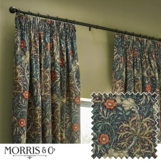 Morris & Co Seaweed Pencil Pleat Curtains - Indigo