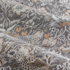 Morris & Co Strawberry Thief Jacquard Pencil Pleat Curtains - Biscuit
