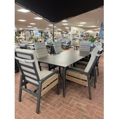 Norfolk Leisure Antigua 6 Seat Reclining Dining Set - Grey/Wood Effect