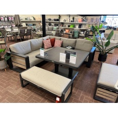 Norfolk Leisure Antigua Corner Set With Adjustable Table - Grey/Wood Effect