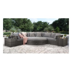 Signature Weave Jessica Corner Set With Pouf & End Tables - Grey