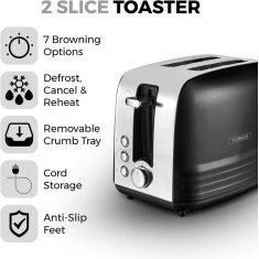 Tower T20080BLK Ash 2 Slice Toaster - Black