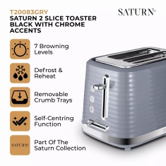 Tower T20083GRY Saturn 2 Slice Toaster - Grey