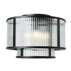 BHS Jasmine Ribbed Glass Flush Ceiling Light - Black