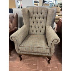 Wood Bros Watton Armchair - Herringbone Moss Fabric, Veneto Rust Piping & Light Oak Legs