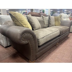 Alexander & James Hudson 4 Seater Pillow Back Sofa - Soul Choc Leather, Waldorf Mink Fabric