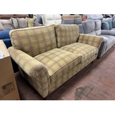 Parker Knoll Burghley 2 Seater Sofa - Baslow Checked Gold Fabric & Cherry Legs