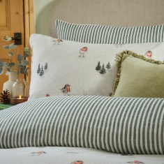 Wylder Nature Robins Return Brushed Cotton Duvet Set - Cream/Pine