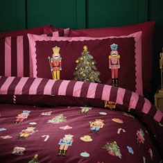 Catherine Lansfield Christmas Nutcracker Stripe Duvet Set - Plum