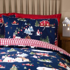 Catherine Lansfield Christmas Ski Village Duvet Set - Blue