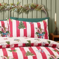 Catherine Lansfield Christmas Stripe Duvet Set - Red