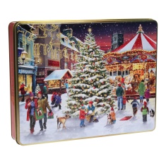 Grandma Wilds Embossed Giant Christmas Market Scene Biscuit Tin - 600g