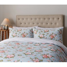 Fable Wild Rose Duvet Set - Duck Egg & Powder Pink