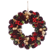 Festive Red Rose & Pinecone Wreath - 36cm Festive Red Rose & Pinecone Wreath - 36cm