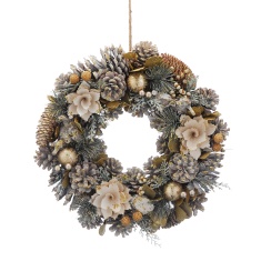 Festive Gold Flowers & Berries Wreath - 36cm Festive Gold Flowers & Berries Wreath - 36cm