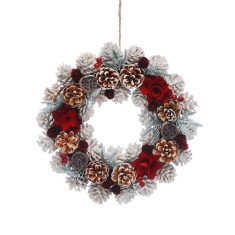 Festive Red Flower & White Pinecone Wreath - 36cm Festive Red Flower & White Pinecone Wreath - 36cm