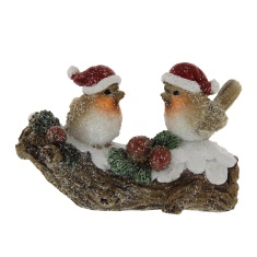 Festive Robins On A Snowy Log Decoration - 15cm Festive Robins On A Snowy Log Decoration - 15cm