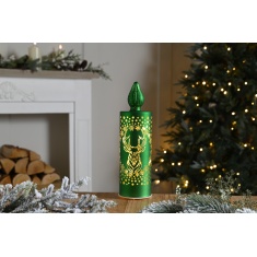 Festive Lit Glass Reindeer Candle - Green Festive Lit Glass Reindeer Candle - Green
