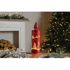 Festive Lit Glass Santa Sleigh Candle - Red Festive Lit Glass Santa Sleigh Candle - Red