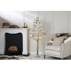Festive Lit Flocked Pine LED Twig Tree 150cm - Warm White