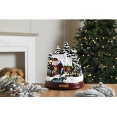 Festive Winter Scene With Moving Skaters - 22cm