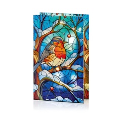 Premier Lit Robin on Branch Stained Glass - 21cm Premier Lit Robin on Branch Stained Glass - 21cm