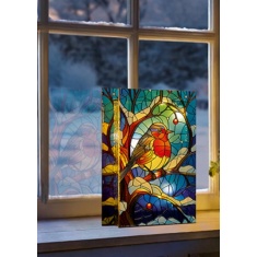 Premier Lit Robin on Branch Stained Glass - 21cm Premier Lit Robin on Branch Stained Glass - 21cm