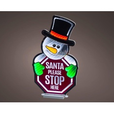 Lumineo LED Infinity Snowman Stop Here Sign 60cm Lumineo LED Infinity Snowman Stop Here Sign 60cm