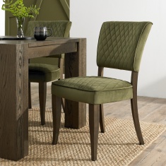 Winnipeg Fumed Oak Dining Chair Pair With Diamond Stitched Seat/Back