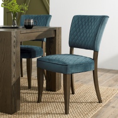 Winnipeg Fumed Oak Dining Chair Pair With Diamond Stitched Seat/Back