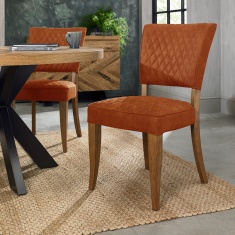 Winnipeg Rustic Oak Dining Chair Pair With Diamond Stitched Seat/Back