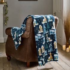 Deyongs Festive Village Throw 140x180cm - Navy