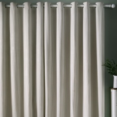 Laura Ashley Cornish Chenille Stripe Lined Eyelet Curtains - Natural
