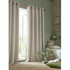 Laura Ashley Milbourne Herringbone Lined Eyelet Curtains - Natural Truffle