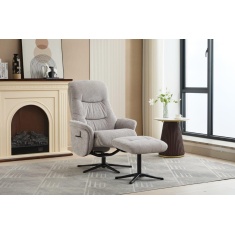 Houston Fabric Swivel Recliner & Stool Set - Cloud
