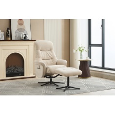 Houston Fabric Swivel Recliner & Stool Set - Barley