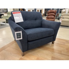 G Plan Hatton Snuggler Chair in Girona Midnight Fabric With Walnut Wood