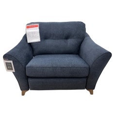 G Plan Hatton Snuggler Chair in Girona Midnight Fabric With Walnut Wood