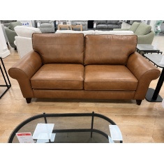 The Lounge Co Penelope 3 Seater Sofa in Dallas Tan Leather With Vintage Oak Tapered Legs