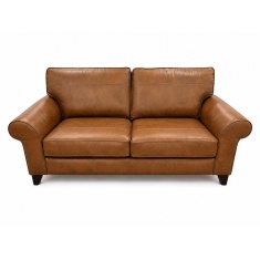 The Lounge Co Penelope 3 Seater Sofa in Dallas Tan Leather With Vintage Oak Tapered Legs