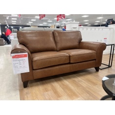 The Lounge Co Penelope 2.5 Seater Sofa in Dallas Tan Leather With Vintage Oak Tapered Legs