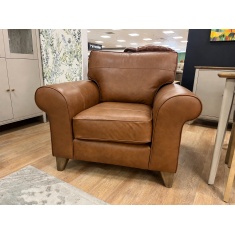 The Lounge Co Penelope Chair in Dallas Tan Leather With Vintage Oak Tapered Legs
