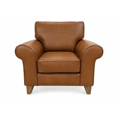 The Lounge Co Penelope Chair in Dallas Tan Leather With Vintage Oak Tapered Legs