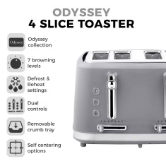 Tower T20071GBF Odyssey 4 Slice Toaster - Grey Tower T20071GBF Odyssey 4 Slice Toaster - Grey