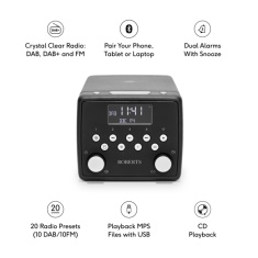 Roberts Sound 49BK DAB+/FM Bedside Radio W/ CD & Bluetooth - Black