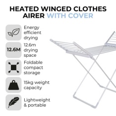 Tower T25003 Heated Winged Airer with Cover - Silver