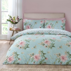 Catherine Lansfield Avebury Floral Duvet Set - Duck Egg