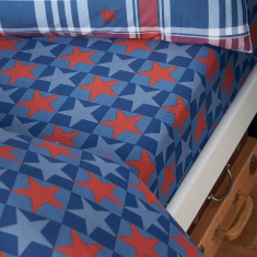 Catherine Lansfield Stars & Check Fitted Sheet - Blue & Red